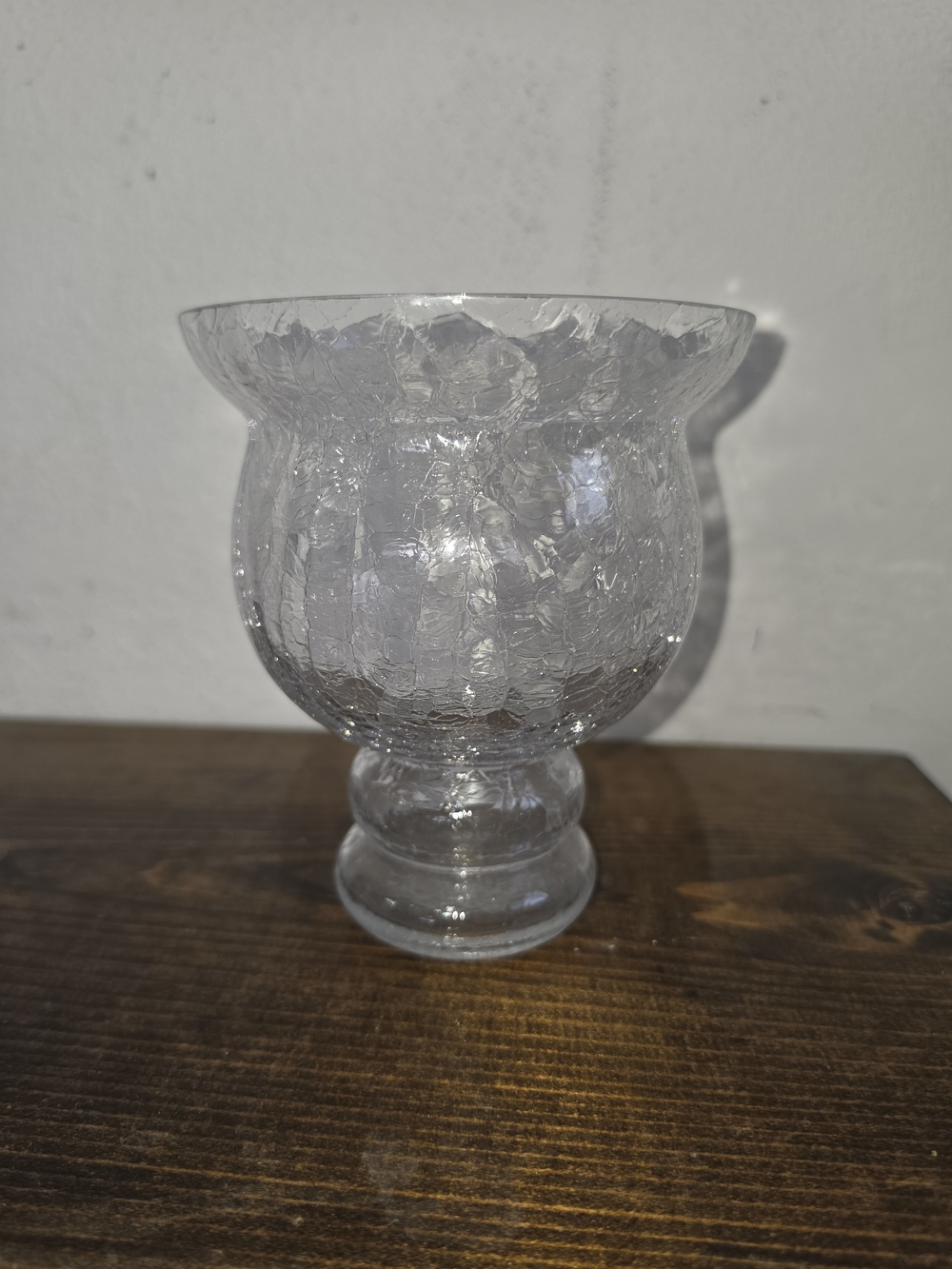 Vintage Clear Crackle Glass Pedestal Vase Footed